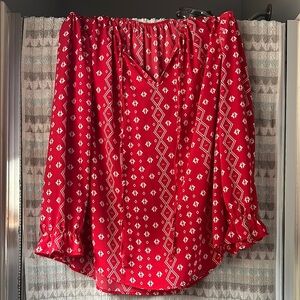 Red Geometric Print Women's Blouse. Plus 3x
